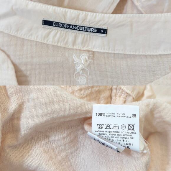 European Culture 3/4 Sleeve Split Neck Gauze Blouse in Sand size Small - Picture 3 of 7